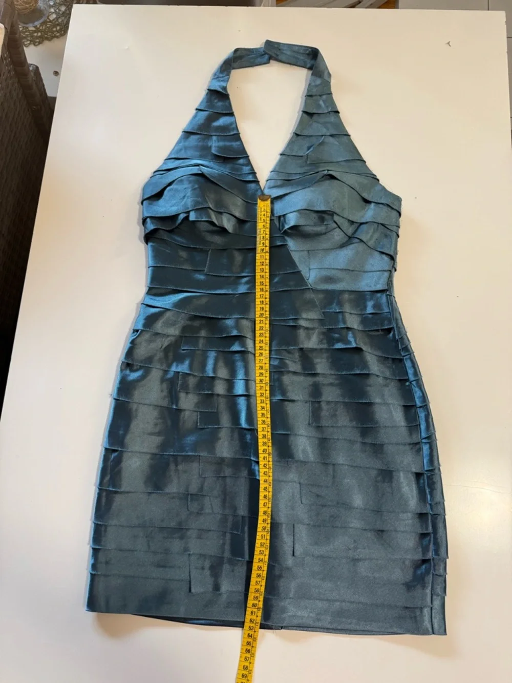 bebe Shiny Slate Blue Satin Top - Picture 11 of 11